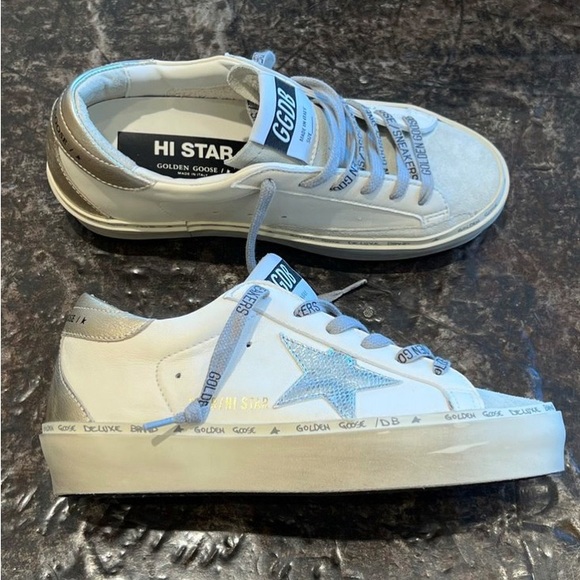 Golden Goose Hi Star Sneaker White, Silver, Ice, Platinum NIB Auth - Picture 2 of 9